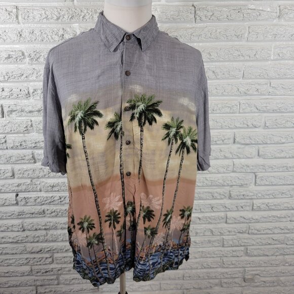Batik Bay Mens Shirt XXL Plus Short Sleeve Easy Care Blue Tropical Rayon FLO11E - Picture 1 of 8